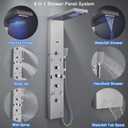 POPFLY LED Rainfall Waterfall Shower Panel Tower System, 4 Body Jets and 4 Mist Spray, 3-Function Handheld Shower, 304 Stainless Steel Shower Tower with Temp Display, Brushed