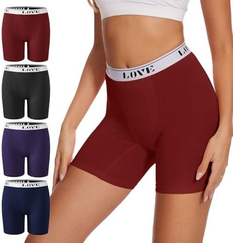 POKARLA Womens Boxer Briefs Underwear High Waisted Modal Boyshorts 4-PACK, Size: L