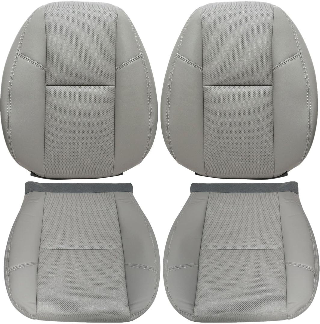 GXARTS Front Driver and Passenger Side Bottom & Top Lean Back Replacement Perforated Leather Seat Cover Light Gray Fit for Cadillac Escalade Fit for Chevy Suburban Tahoe GMC Sierra Yukon 2009-2014