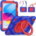 SCSVPN Case for iPad (A16) 11th Generation 11 inch 2025 / 10th Generation 10.9'' 2022, Shockproof Rugged Kids Cover with Pencil Holder, 360 Rotate Stand & Foldable Handle, Shoulder Strap, Blue/Red (NO Screen Protector)