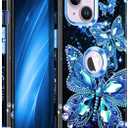 Miqala Compatible with iPhone 13 Case & iPhone 14 Case,Glow in The Dark Three Layer Heavy Duty Shockproof Hard Plastic Bumper+Soft Silicone Protective Case for iPhone 13/14 6.1 inch,Blue Crystal