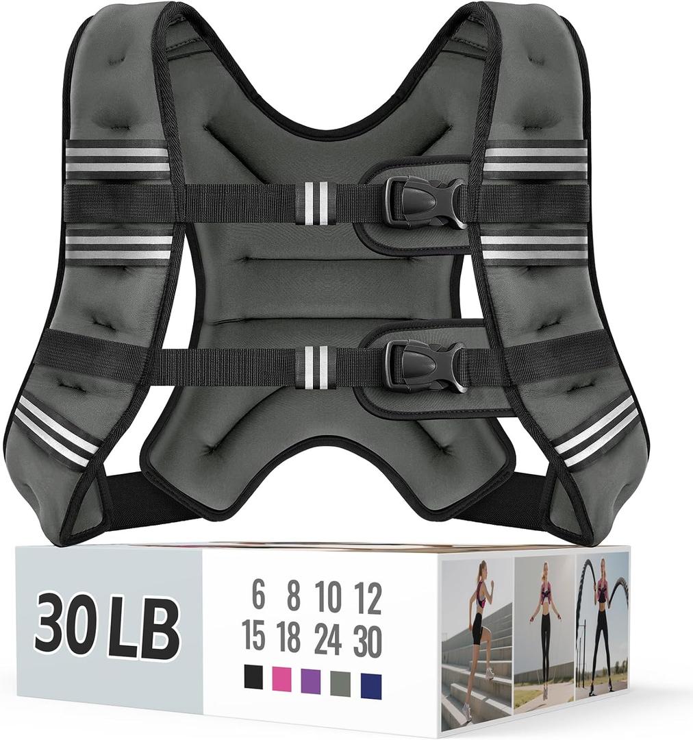 Zeerun Weighted Vest, 6lb/8lb/10lb/12lb/15lb/18lb/20lb/24lb/30lb for Men Women, Reflective Stripe Adjustable Buckle, Comfortable Durable Rucking Vest for Walking Running Strength Training