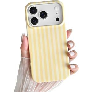 Jusy Compatible with MagSafe Striped Case for iPhone 17 Pro Max, Cute Aesthetic Striped Magnetic Phone Case, Soft TPU and Hard PC Protective Phone Cover for Women GirlsShiny - Yellow