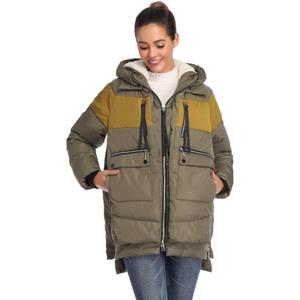 Women's Winter Thickened Down Jackets Long Down Coats Warm Parka With Hood (Colorblock-mung Bean&dry Yellow), XS