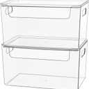 Clear Plastic Storage Bin with Lid, Stackable Storage Boxes Organizing Bin for Pantry, Kitchen, Cabinets, Wardrobe, Closet, Dresser, Bathroom Storage and Organization (2pc-10x6.7x5.3)