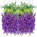 Artificial Flowers Hanging Flowers, Fake Garland Silk Vines Rattan String Decor for Home Wedding Arch Wall Garden Greenery Bedroom Outdoor Office Party Decoration (12, Purple)