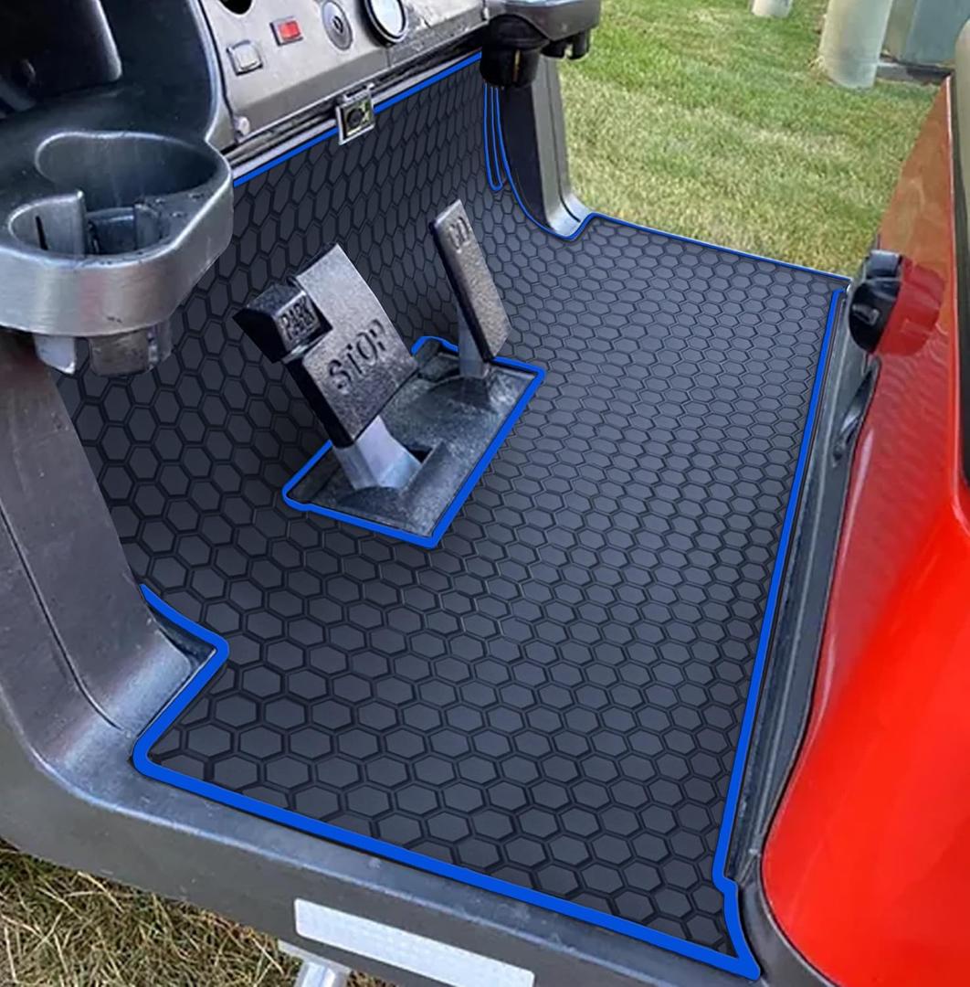 Golf Cart Floor Liner Mat Full Coverage Custom Fit for 2 and 2+2 Club Car Models Precedent 2004-2025/Onward & Tempo (2017-2025)/Villager & V4L (2019-2025 (Blue Trim)