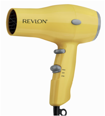 REVLON Compact Hair Dryer | 1875W Lightweight Design, Perfect for Travel, (Yellow), Plastic
