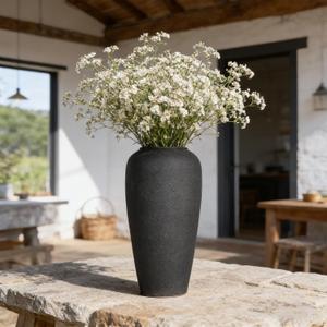 Rustic Ceramic Vase, 12.6" Black Farmhouse Tall Vase, Large Vintage Vases, Modern Terracotta Decor Vases for Home Decor, Living Room, Entryway, Table Centerpieces, Kitchen, Housewarming Gifts