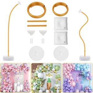 Chamvis Balloon Arch Stand, Ajustable Balloon Arch Kit Wedding Arch Frame Flower Arch Stand Half Curve Arch Backdrop Balloon Stand (Gold)