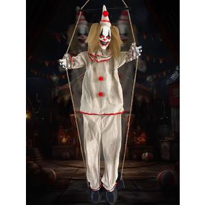 YOKUJITU 55" Halloween Animatronics Clown Decoration Outdoor on The Swing with Sound Activated,Hanging Animated Clown with Light-up Eyes for Halloween Haunted House Prop Décor,Indoor,Lawn Decor