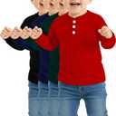 4 Pack Toddler Boys Girls Thermal Long Sleeve T-Shirts Henley Undershirt Top Basic Layer Long Sleeve Fleece T-Shirt (Red, Dark Green, Navy Blue, Black)