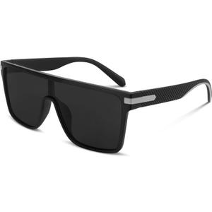 Dollger Oversized Flat Top Sunglasses for Men Women, Fashion Big Square Shades Trendy Shield Sunnies UV Protection (Matte Black Frame Grey Lens-grey Legs)