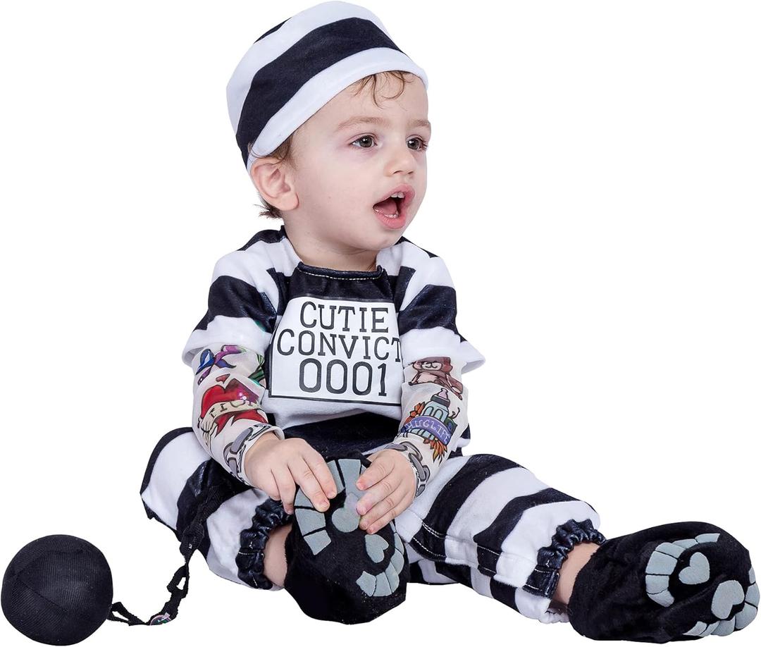Spooktacular Creations Halloween Baby Prisoner Costume with Tattoo Sleeves, Prisoner Costume Toddler for Infant Dressup Party (3T (3-4 yrs))