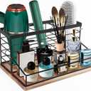 Hair Tool Organizer, Movable Hair Dryer Holder, Hair Styling Tools Storage for Vanity, Bath Counter Organizer, Bathroom Trays for Hair Toiletry, Makeup (12" x 7.7" x 5.8", Wood-Black)