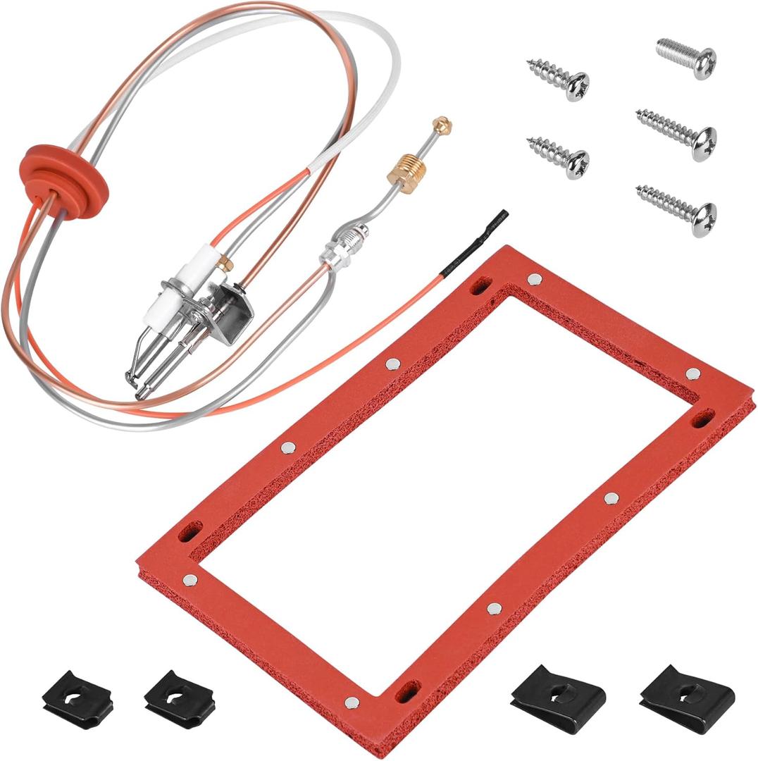 Upgraded SP20075 SP20305A Pilot and Igniter Assembly Replacement Kit Compatible with Rheem, GE, Richmond Water Heater Pilot Assembly Natural Gas Water Heater Parts Including Burner Door Gasket