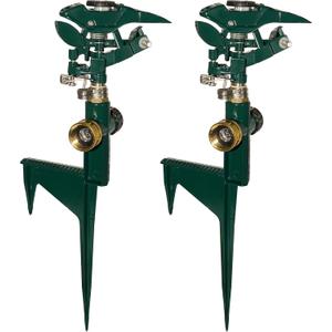 Hourleey 2 Pack Impact Sprinkler for Yard, Adjustable 360 Degree Zinc Alloy Sprinkler Head on Metal Step Spike, Heavy Duty Pulsating Water Sprinklers for Large Area Lawn Garden Irrigation