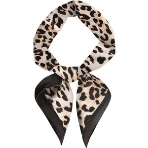 WDIRARA Women's Leopard Print Square Scarf Large Head Bandana Sleeping Hair Wraps Streetwear (Black Brown)