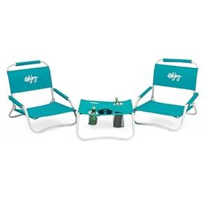 #WEJOY 2 Pack Beach Chairs and Table Set Folding Low Beach Chairs for Adults Lightweight Outdoor Chair with Carry Bag for Lawn Camping Picnic Sports Cyan Chair & Table Set