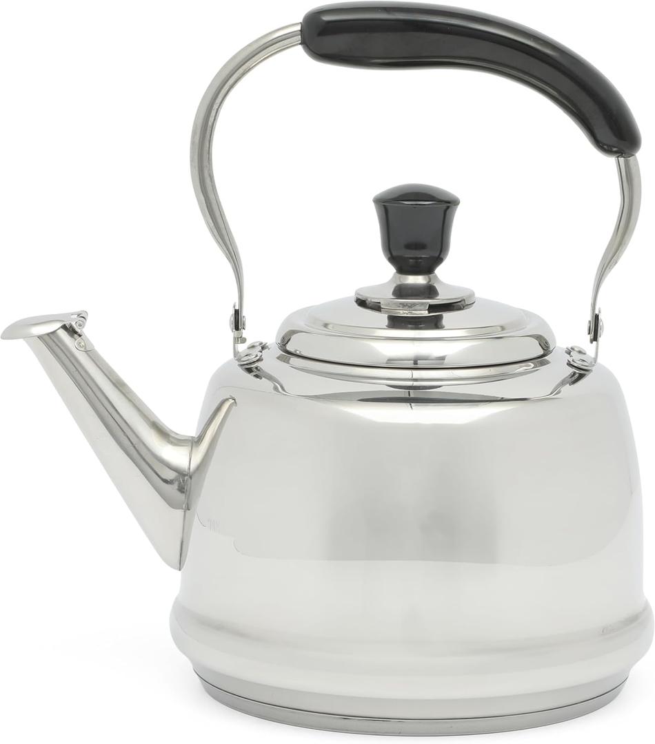 Martha Stewart Kingstree Large 2 Qt Stainless Steel Tea Kettle  Heavy Gauge Durable Whistling Tea Kettle for Stove Top, Easy Pour, Classic Design