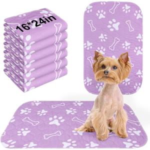 BEAUTYZOO 6 Pack Washable Pee Pads for Dogs, Reusable Puppy Pads for Potty Training, Waterproof Super Absorbent Whelping Pads Mats Non Slip Against Urine for Small Medium Dogs Cats, 16" x 24" (Purple)
