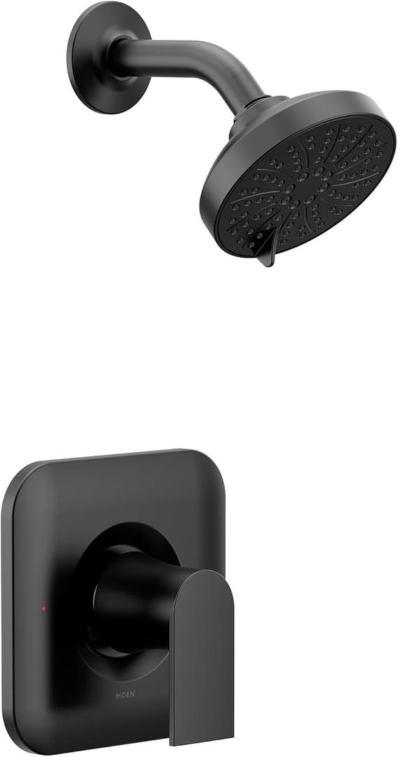 Moen Genta LX Matte Black Pressure Balancing Eco-Performance Modern Shower Handle and Wide Showerhead, Posi-Temp Valve Required, T2472EPBL