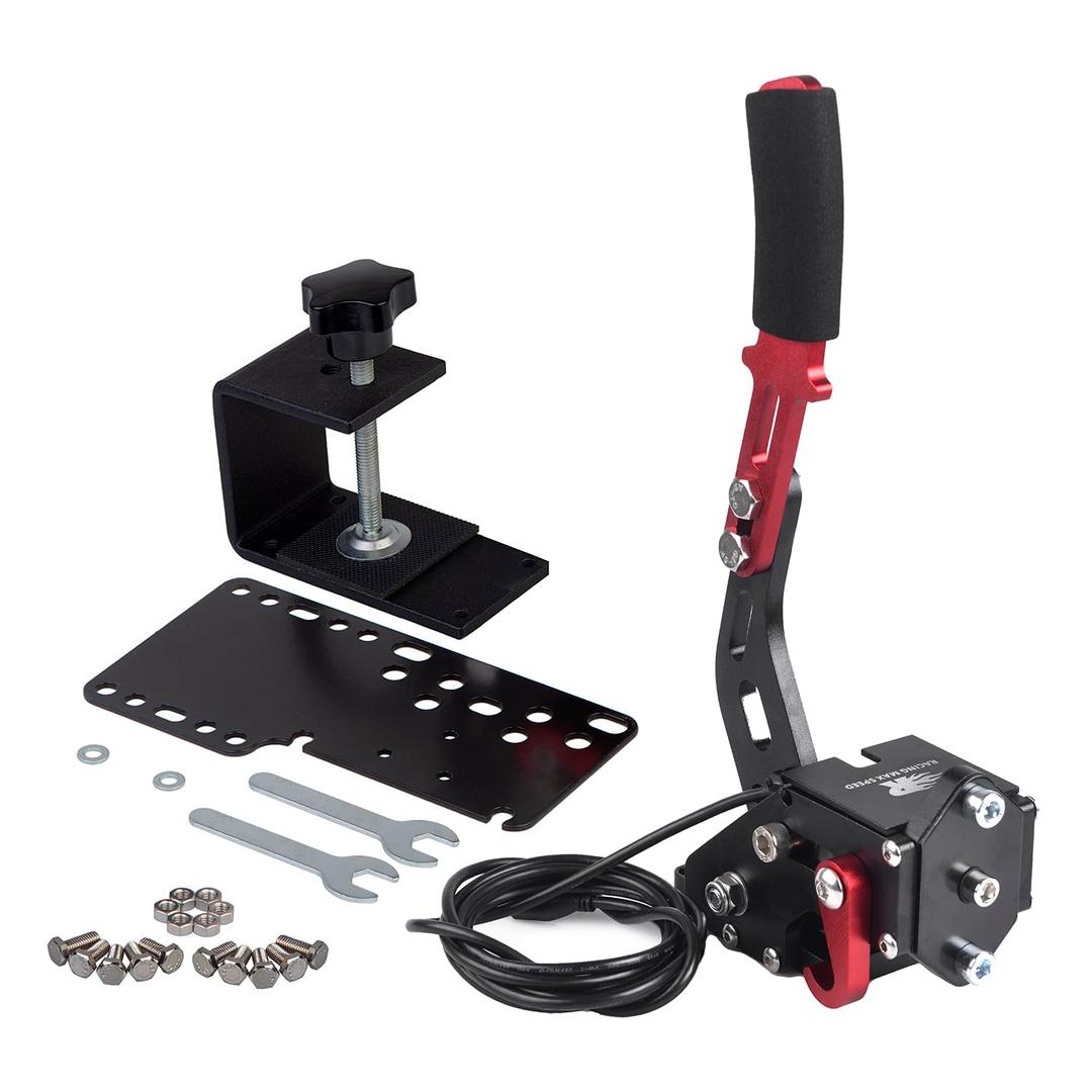 ZHSYMX USB Handbrake for 16Bit SIM PC Racing Games, Compatible with G27 G29 G920 G923 T500 T300 Simulate Linear Handbrake With Fixing Clip and PlateOnly PC System Black