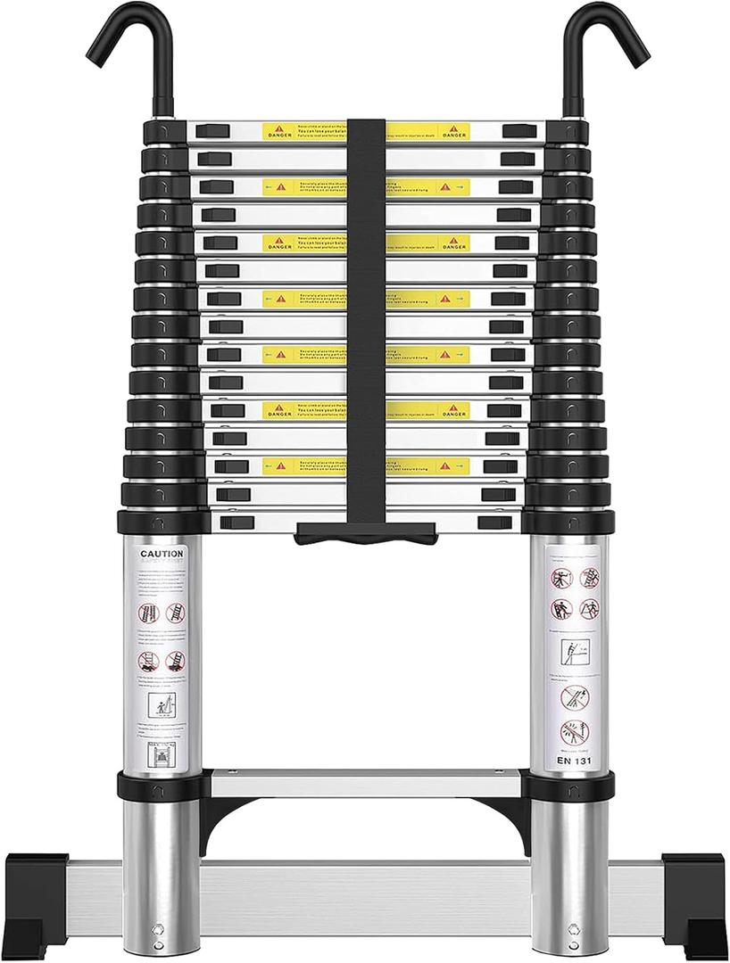 Telescoping Ladder Aluminum 20 FT with Hooks and Stabilizer