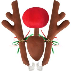 Christmas Car Reindeer Antlers with Red Nose, Tail & Jingle Bells Kit, Vehicle Xmas Decoration Rudolph Reindeer for SUV, Van, Truck
