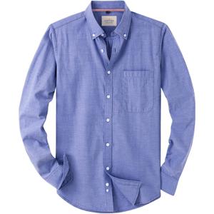 Alimens & Gentle Mens Solid Oxford Shirt Long Sleeve Dress Shirt Work Casual Button Down Shirts with Pocket (XX-Large, Aroyal Blue)