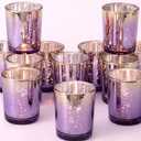 Volens Purple Votive Candle Holders Set of 11, Speckles Mercury Glass Tealight Candle Holder Bulk for Table Wedding Centerpiece, Purple and Gold Party Decorations & Home Decor