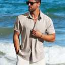 MAPICK Men's Linen Short Sleeve Button Down Shirt – Lightweight Breathable Summer Business Casual, Beach & Wedding Guest (Beige, L)