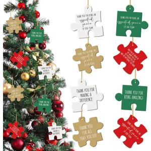 Hungdao Coworker Puzzle Pieces Employee Christmas Ornament Acrylic Puzzle Christmas Ornament Employee Appreciation Gift Volunteer Appreciation Gift for Staff Coworker 4 Style (24)