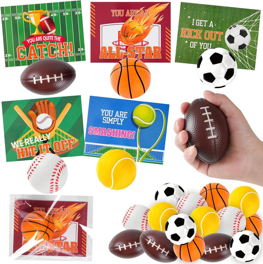 Labrostar Valentines Day Gifts for Kids 30Pack Valentines Cards With Sports Squeeze Balls Valentines Exchange Cards for Boys Girls School Classroom Prizes Party Favors