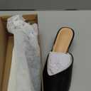 Coutgo Womens Pointed Toe V Cut Mules Chunky Block Heels Slip On Clogs Fashion Office Slides Shoes (9.5, Black)