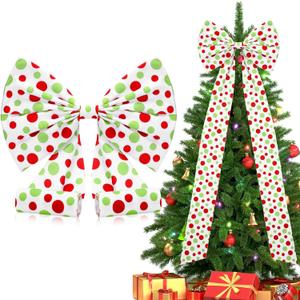 Extra Large 6ft Red Green Christmas Bows Big Christmas Tree Topper Bow Lime Green Velvet Bows Toppers for Xmas Holiday Party Decor Xmas Tree Ribbon Window Mantle Wall Door Decor Indoor Room Decoration