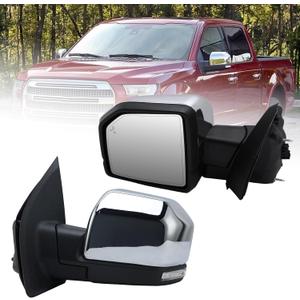 MOFOAP Left Driver Side Mirror Fits 2015-2020 Ford F150 Mirrors with Power, Heated, Puddle Lights, Blind Spot Detection, Turn Signal, Memory, Power Folding, Without Camera Replace FO1320528（18 Pins) Chrome