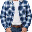 TACVASEN Men's Flannel Long Sleeve Hoodie Plaid Shirts Lightweight Cotton Button Down Casual Shirts with Pocket (Blue, XXL)