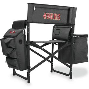 PICNIC TIME NFL Unisex-Adult NFL Fusion Camping Chair with Side Table and Soft Cooler, Beach Chair for Adults, Lawn Chair (One Size, Dark Gray With Black Accents)