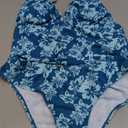 Floerns Women's Floral Print Halter Neck Tankini Top Two Piece Bathing Swimsuit (Medium, Blue)