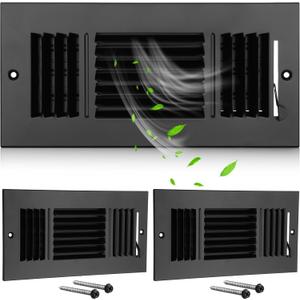 Wesiti 2 Pcs 10 x 4 Inch Ceiling Vent Covers for Home Sidewall and Ceiling 3 Way Vent Register for Sidewall Solid Steel Manual Adjuster Air Home Bathroom Toilet Office (Black)
