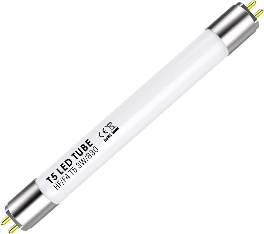 F4T5/WW Bulb LED Replacement T5 Tube 6 inch, 3000 Kelvin, Warm White, 3W, G5 Base, 390 Lumens, Plug and Play, Operates with Compatible Electronic Ballast, Frosted, 1 Piece