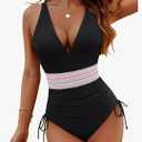 Blooming Jelly Women Tummy Control Swimsuits One Piece Slimming Modest Bathing Suit Color Block Drawstring Swim Suits XXL