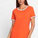 Womens T Shirt Short Sleeve Crew Neck Basic Color Block Tee Tops, Size M