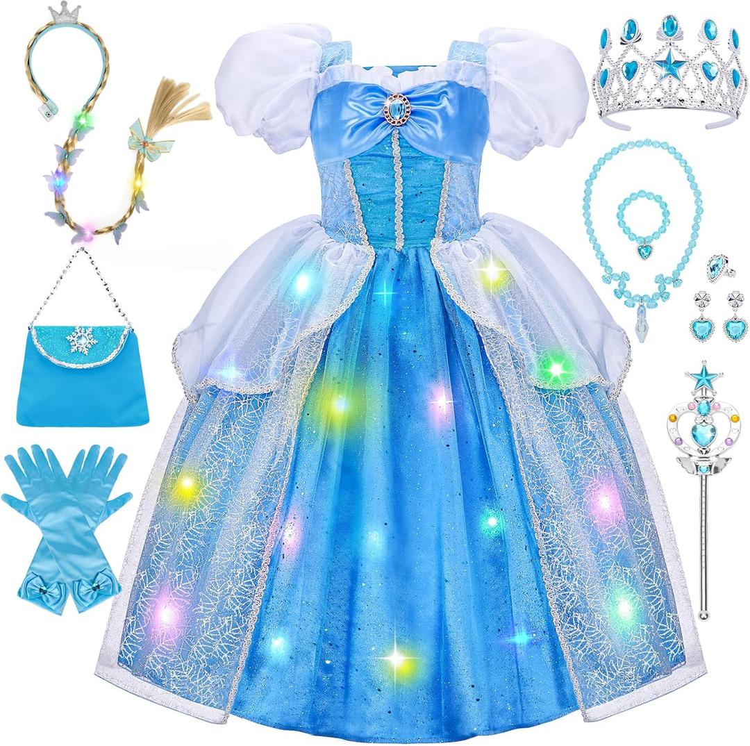 Meland Princess Dress Up for Girls, Light up Halloween Costume for Toddler Girls 3-10 Year Old