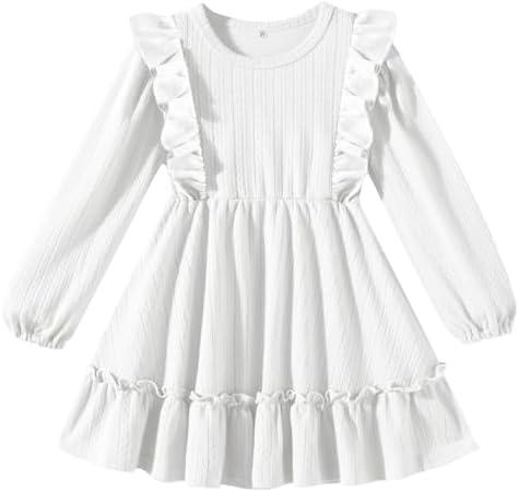 Kionio Toddler Baby Girl Dress Girls Sweater Dresses Ruffle Ribbed Knit Long Sleeve Swing Fall Winter Clothes Christmas 130