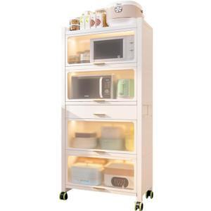 Kitchen Pantry Cabinet, 5 Tiers Freestanding Buffet Cupboards Sideboard with Brakeable Casters, Kitchen Pantry Storage Cabinet for Kitchen, Living Room and Dinning Room