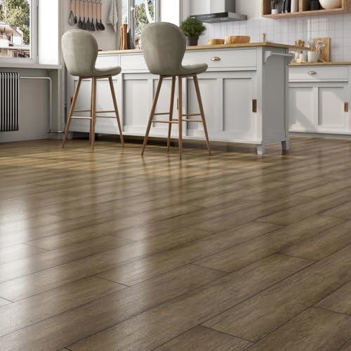 FunStick 6"x36" 17 Pcs Peel and Stick Floor Tile Brown Retro Wood Look Vinyl Plank Flooring Peel and Stick Vinyl Flooring Waterproof Stick on Floor Tiles for Bathroom Kitchen Basement Laminate Sheets