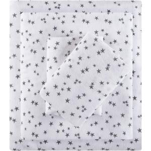 Intelligent Design Cozy Soft 100% Cotton Flannel Print Animals Stars Cute Warm, Ultra Soft Cold Weather Sheet Set Bedding, Twin, Grey Stars 3 Piece