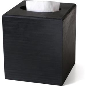 S310 Wood Tissue Box Cover, Square Tissue Box Holder with Slide-Out Bottom, Wooden Cube Tissue Covers Tissue Holders for Bathrooms Office Kitchen, Black